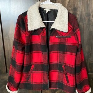 Large plaid red/black coat
